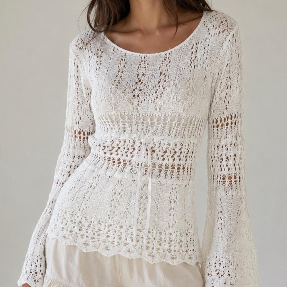Vintage Crochet Top White Rayon B. Moss Fairycore Boho Whimsigoth Small